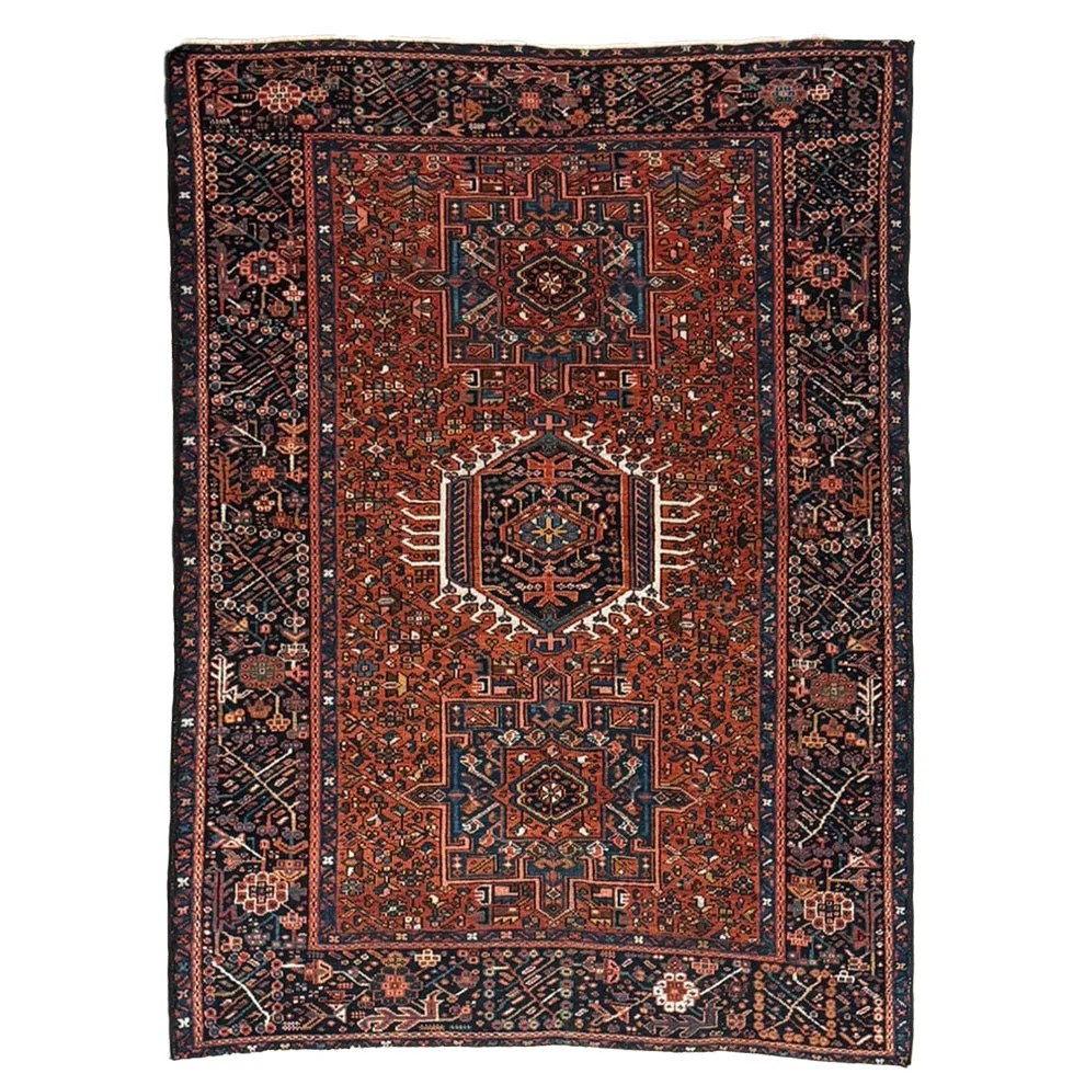 Antique fine Karajeh Heriz rug, 4'10" x 6'6". Persian. Stock T-1793.